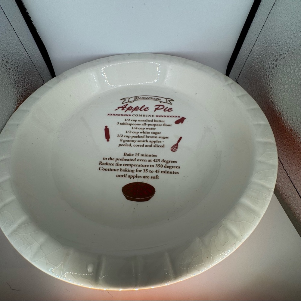 White Ceramic Pie Dish with Apple Pie Recipe